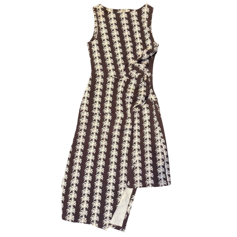 Sail to sable sleeveless cotton blend tropical print wrap dress